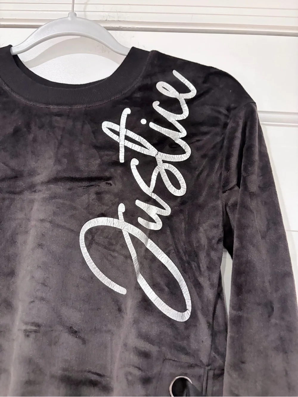 Justice Black Velour Lace-Up Sweatshirt Girls Size 12